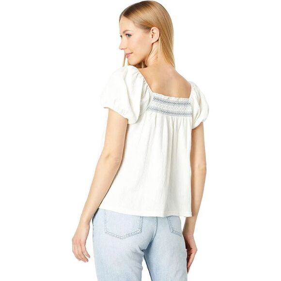 NWT Madewell Seahorse Embroidery Top 3X Plus Blue Zig Zag Embroidered Square Top - Picture 2 of 16